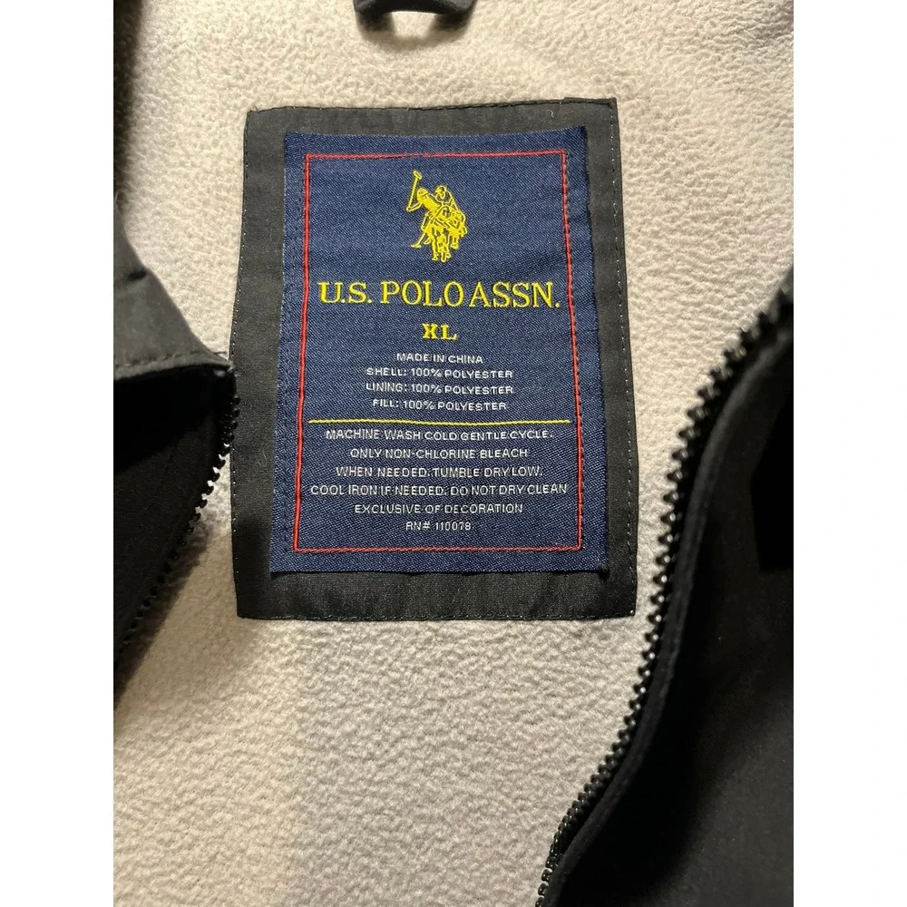 US POLO ASSN Mens Black Full Zip Jacket Lightweight Insulated Size XL‎